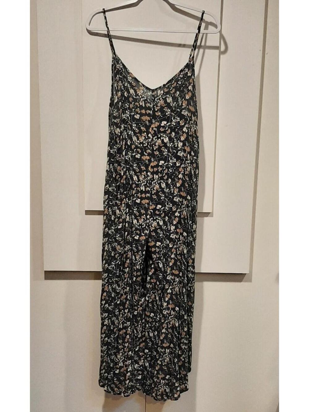 Final Touch Black Floral Jumpsuit Size M Pockets Wide Leg Festival No Care Tag